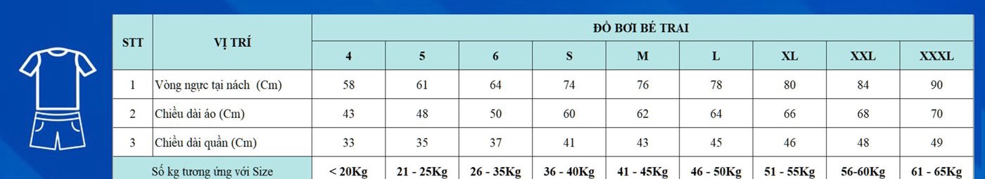 Size đồ bơi bé trai